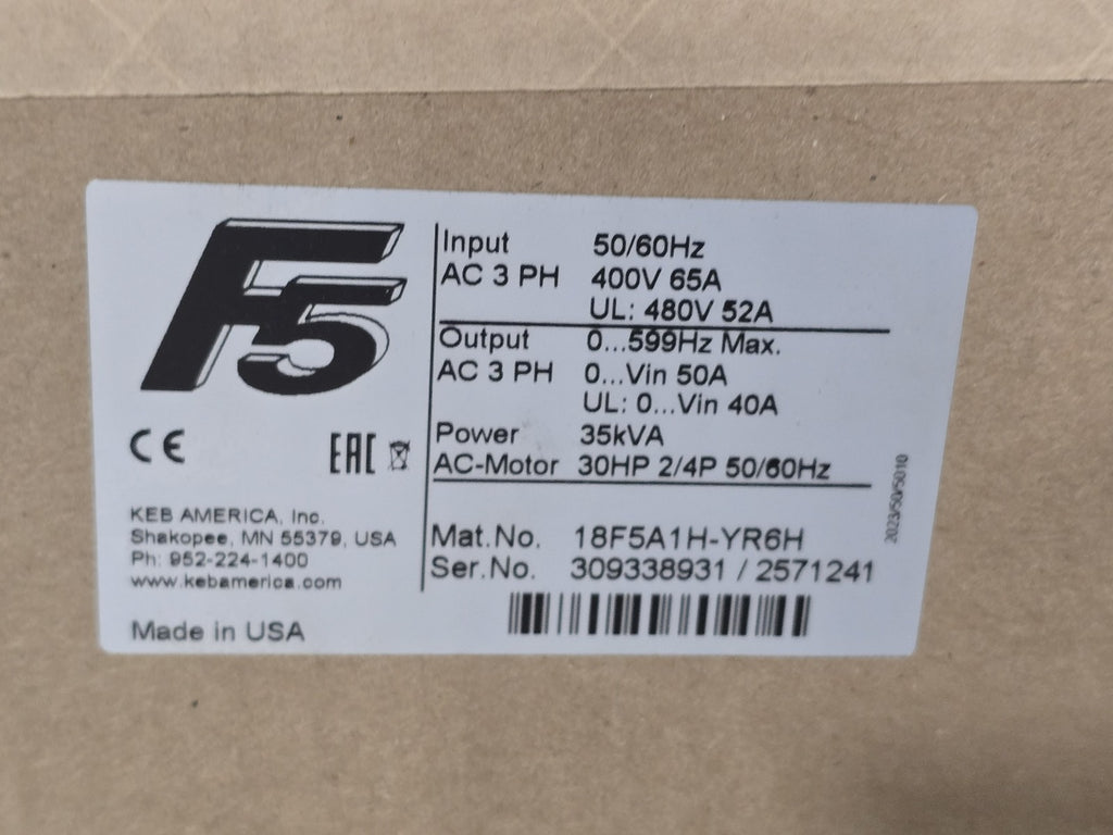 NEW KEB 18F5A1H-YR6H F5 VFD AC Motor Drive Inverter 30HP 480V 3-Phase New