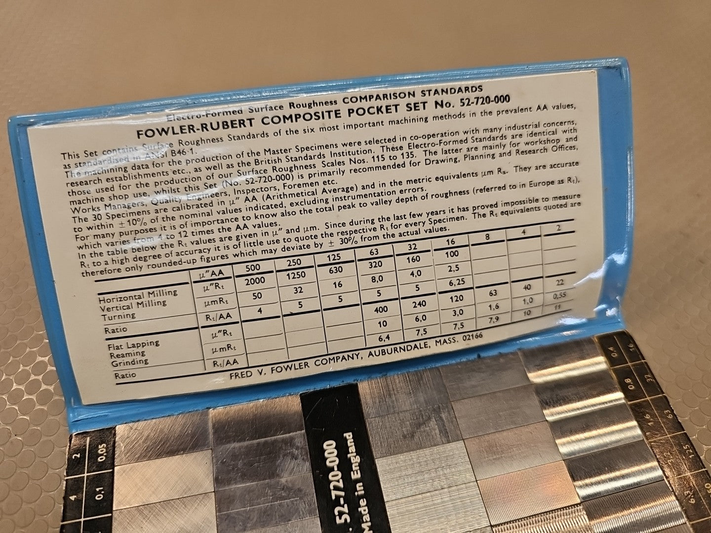 Fowler 52-720-000 Surface Roughness Standards Complete Scale Set Pocket Sized
