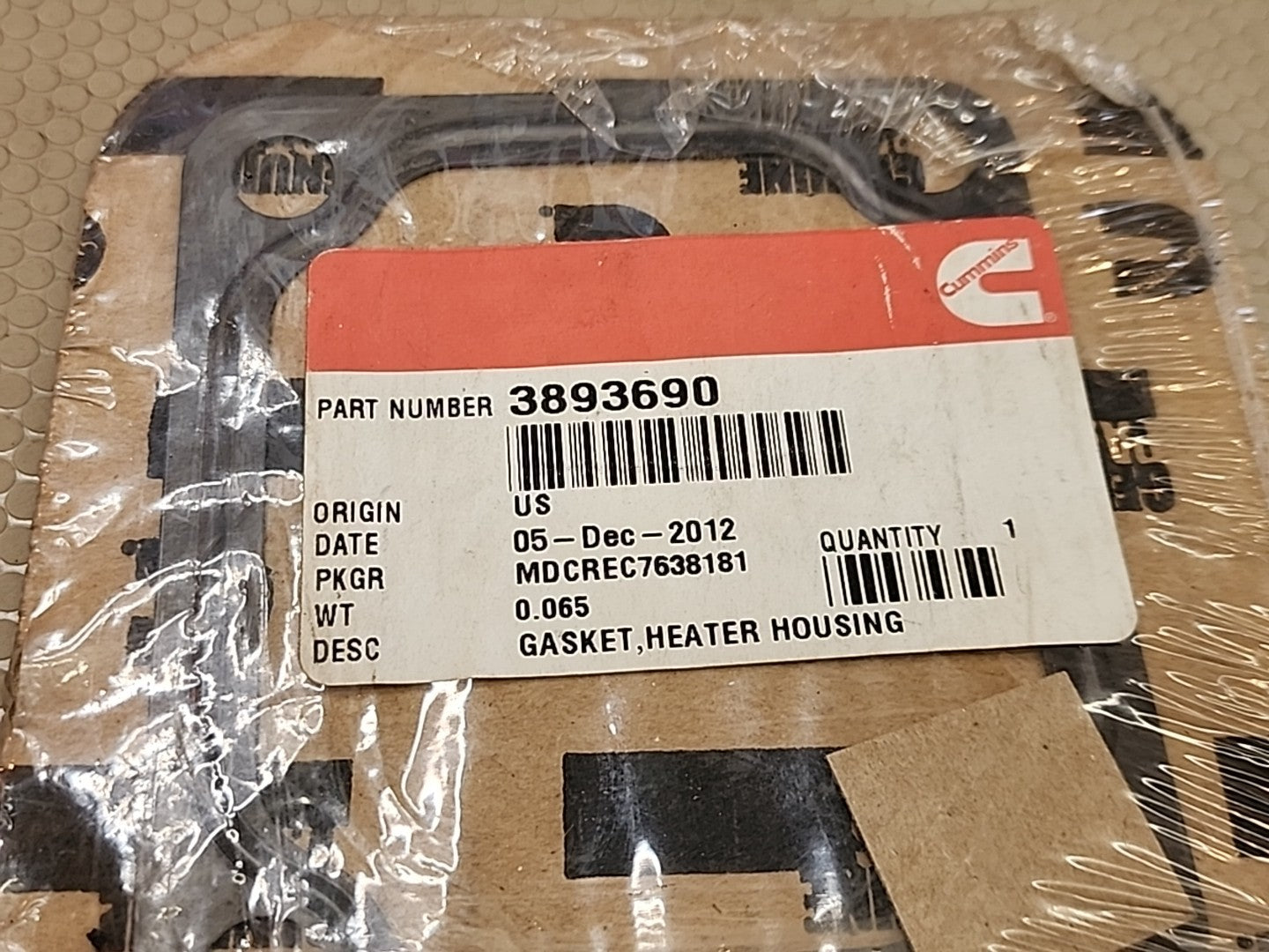 GENUINE Cummins 3893690 Heater Housing Gasket M11 Engine OEM 