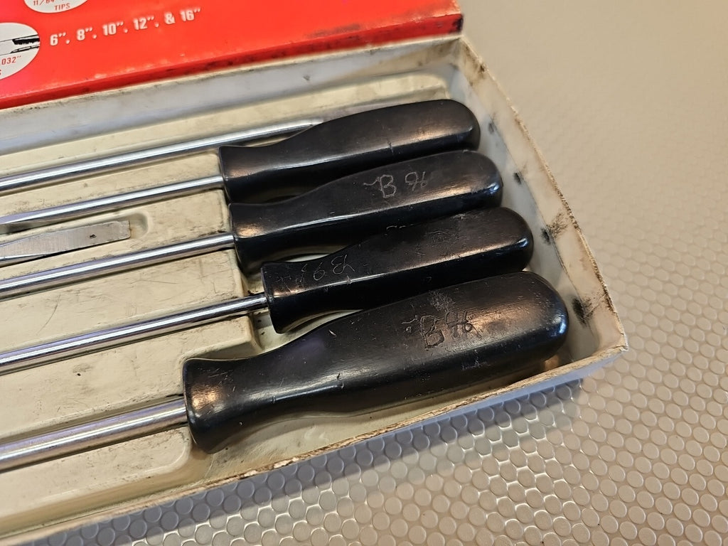 Snap-on Tools SCD80 8 pc Long Cabinet Screwdriver Set + Box Vintage Black Hard