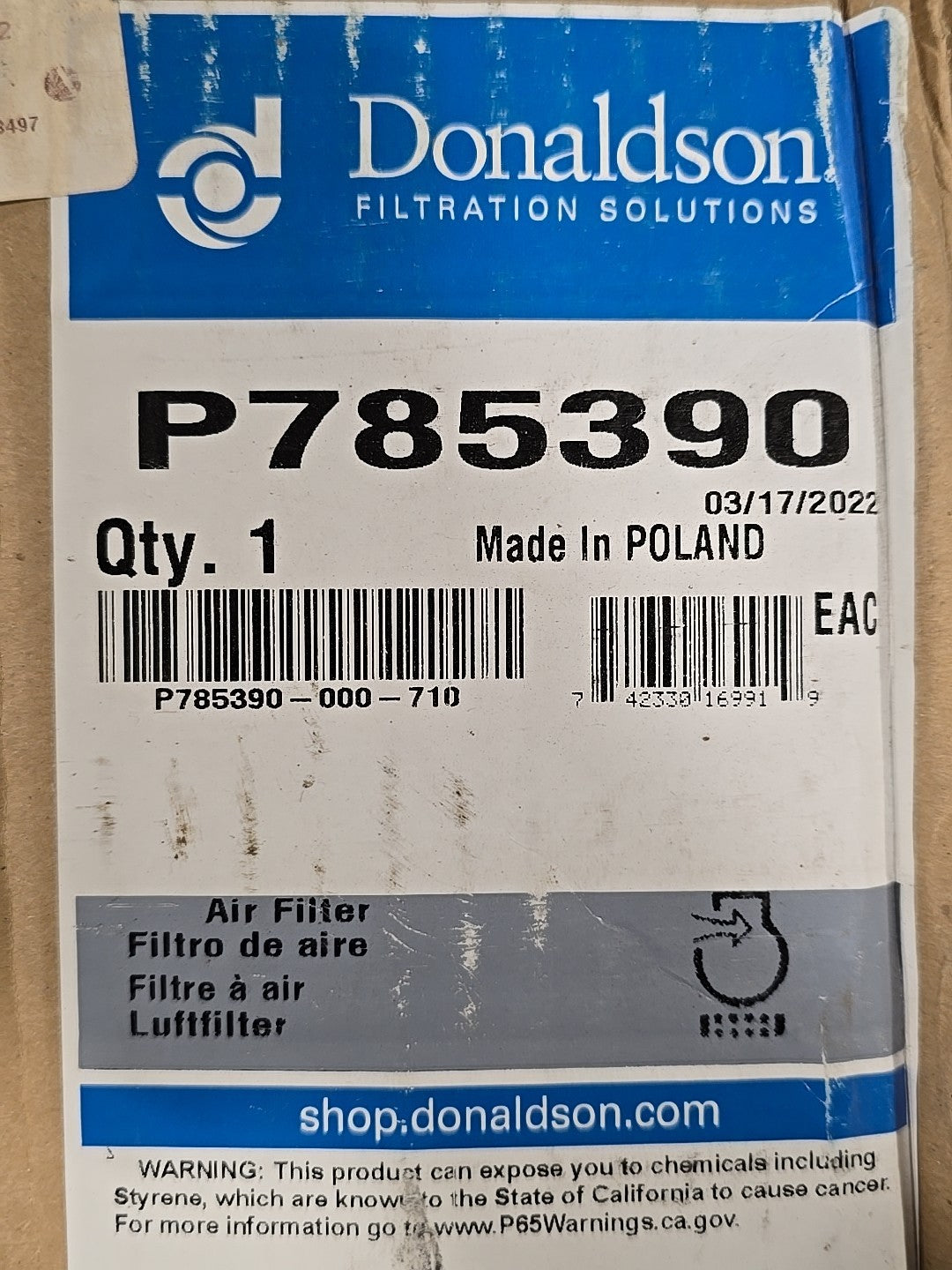 NEW Donaldson P785390 Air Filter Primary Radialseal
