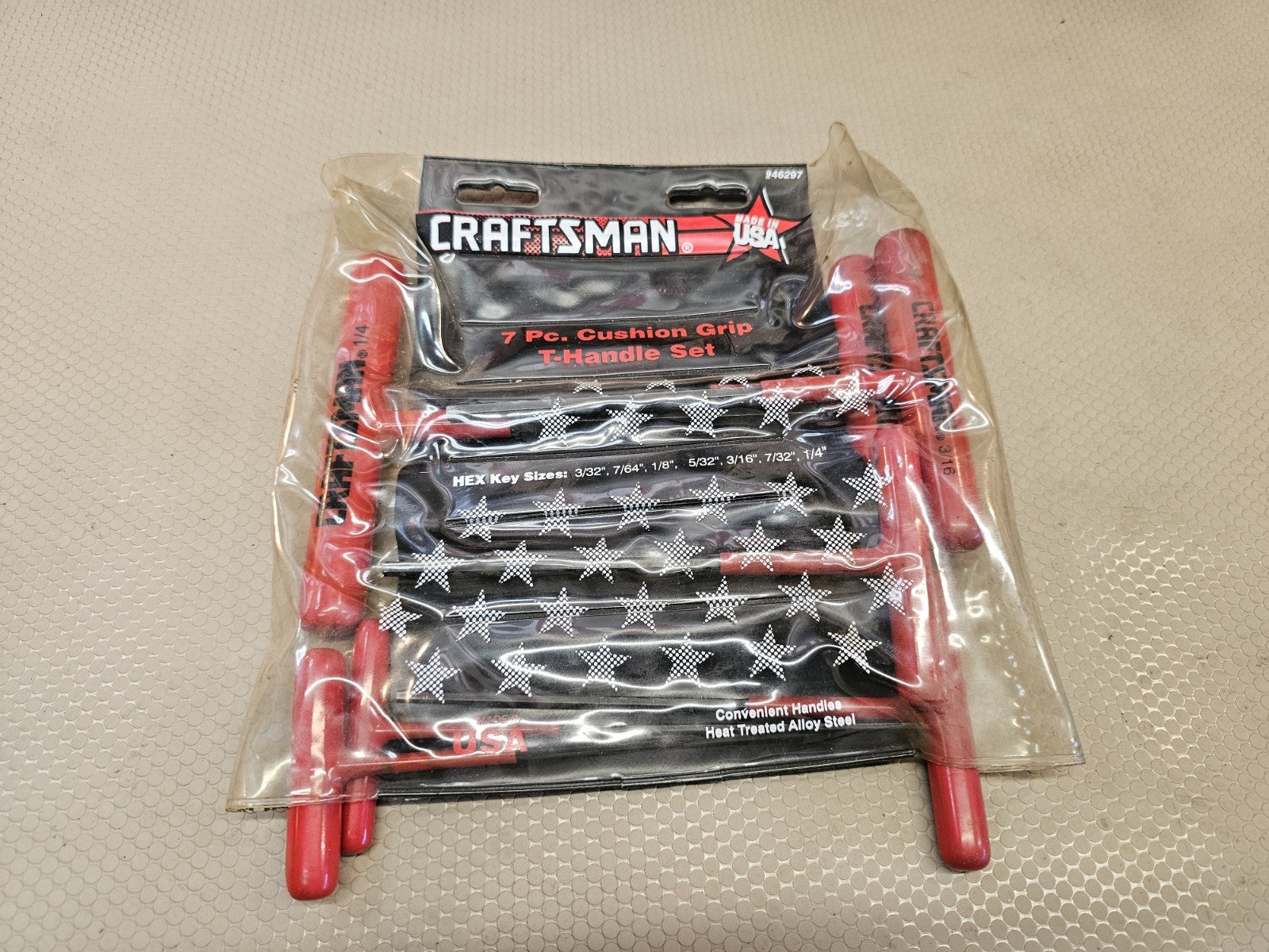 Vintage Sears Craftsman USA NOS 7pc Cushion Grip T-handle Hex Key Set Sae 946297