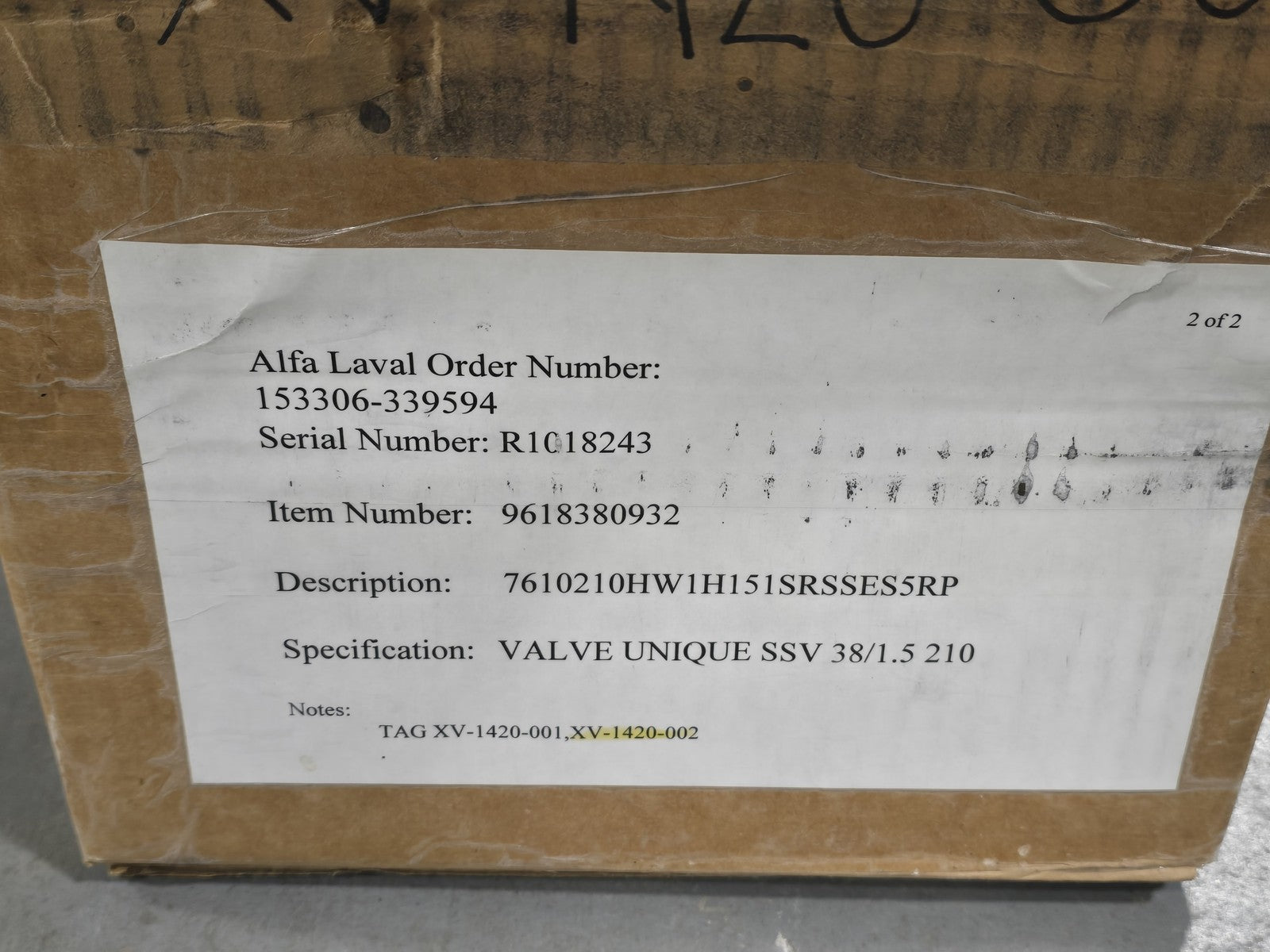 Alfa Laval 7610210H 38/1.5 210 Unique SSV  Sanitary Valve 1.5" Tri-Clamp New