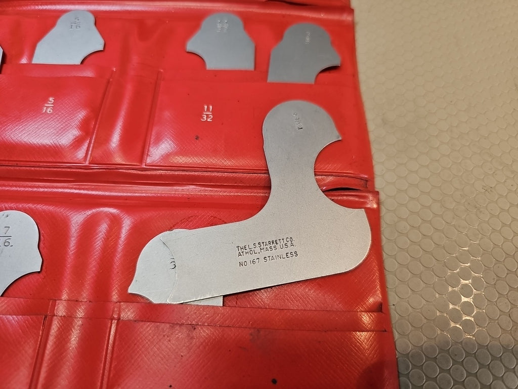 Vintage L.S. Starrett No. S167C Radius Gage Set Stainless Steel w/Pouch USA 