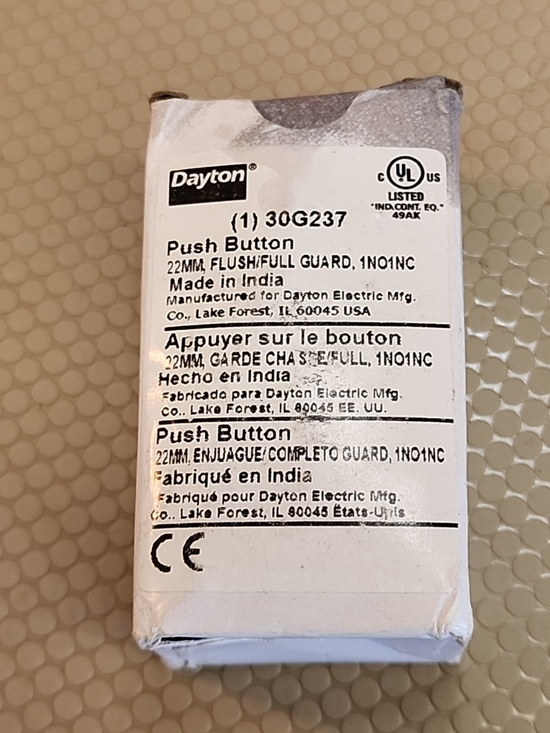 Dayton 30G237 Push Button Operator, 22 Mm, 1No/1Nc, Green