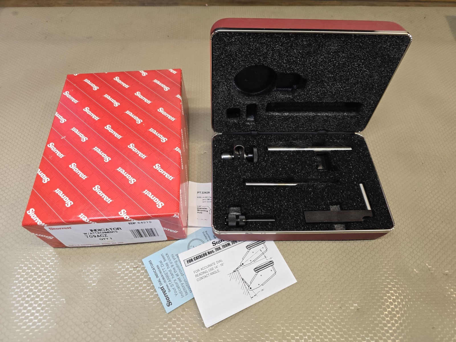 STARRETT 709ACZ Dial Test Indicator, Dovetail, Steel Attachments only *MINT*