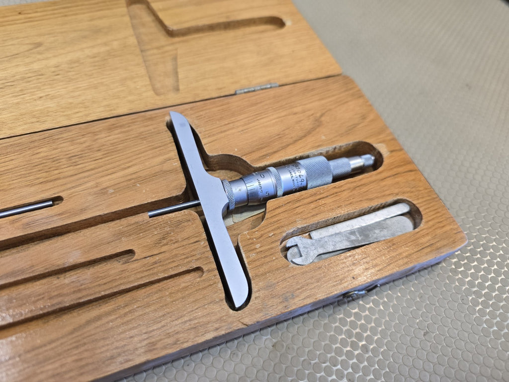 Scherr-Tumico Machinist Micrometer Depth Gauge Set w/6x Rods & Wooden Case