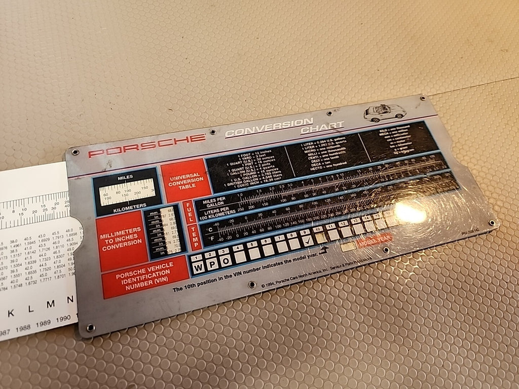 1990’s Porsche Conversion Chart Metric Conversion Sliding Chart