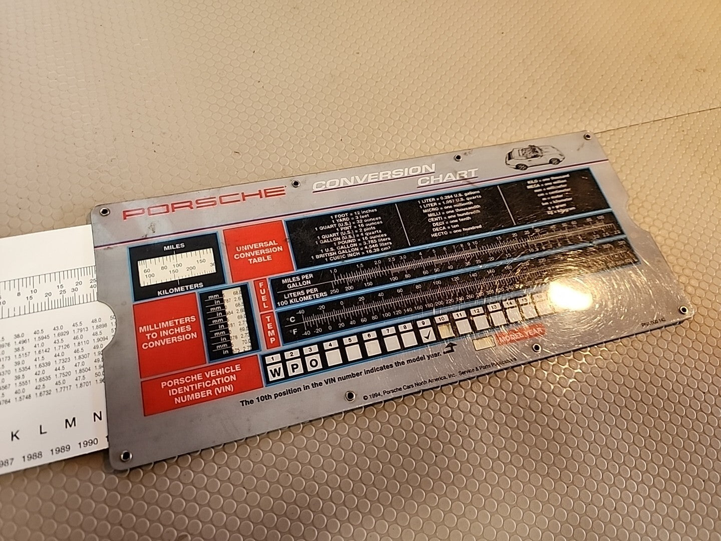 1990’s Porsche Conversion Chart Metric Conversion Sliding Chart