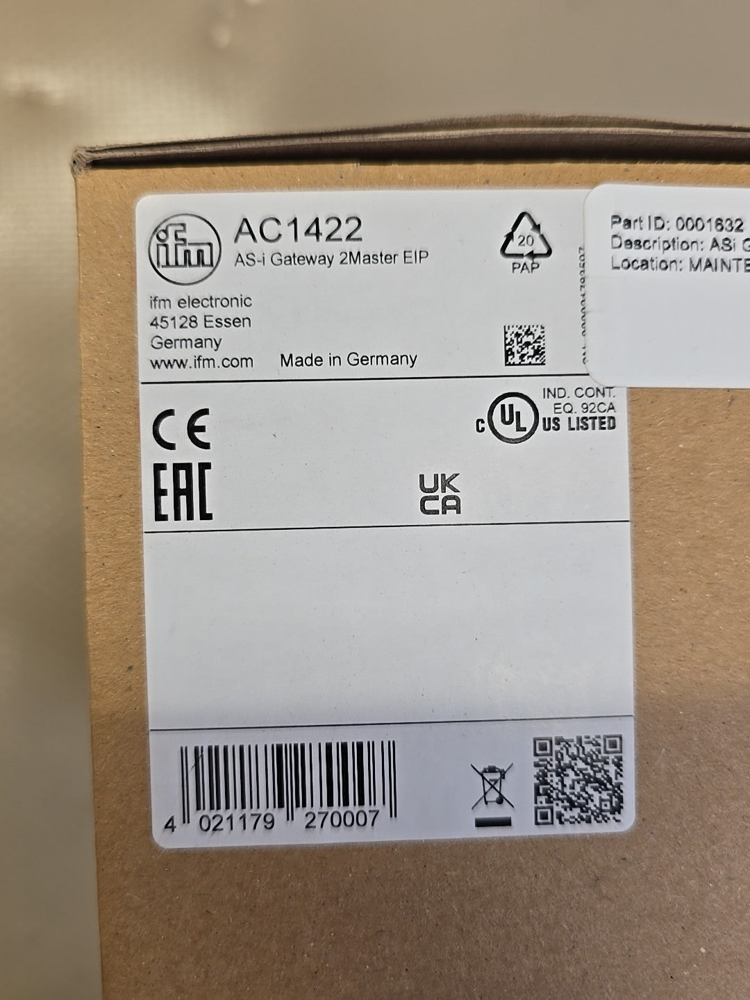 IFM AC1422 AS-i Gateway 2Master EIP EtherNet/IP Industrial Automation Module 
