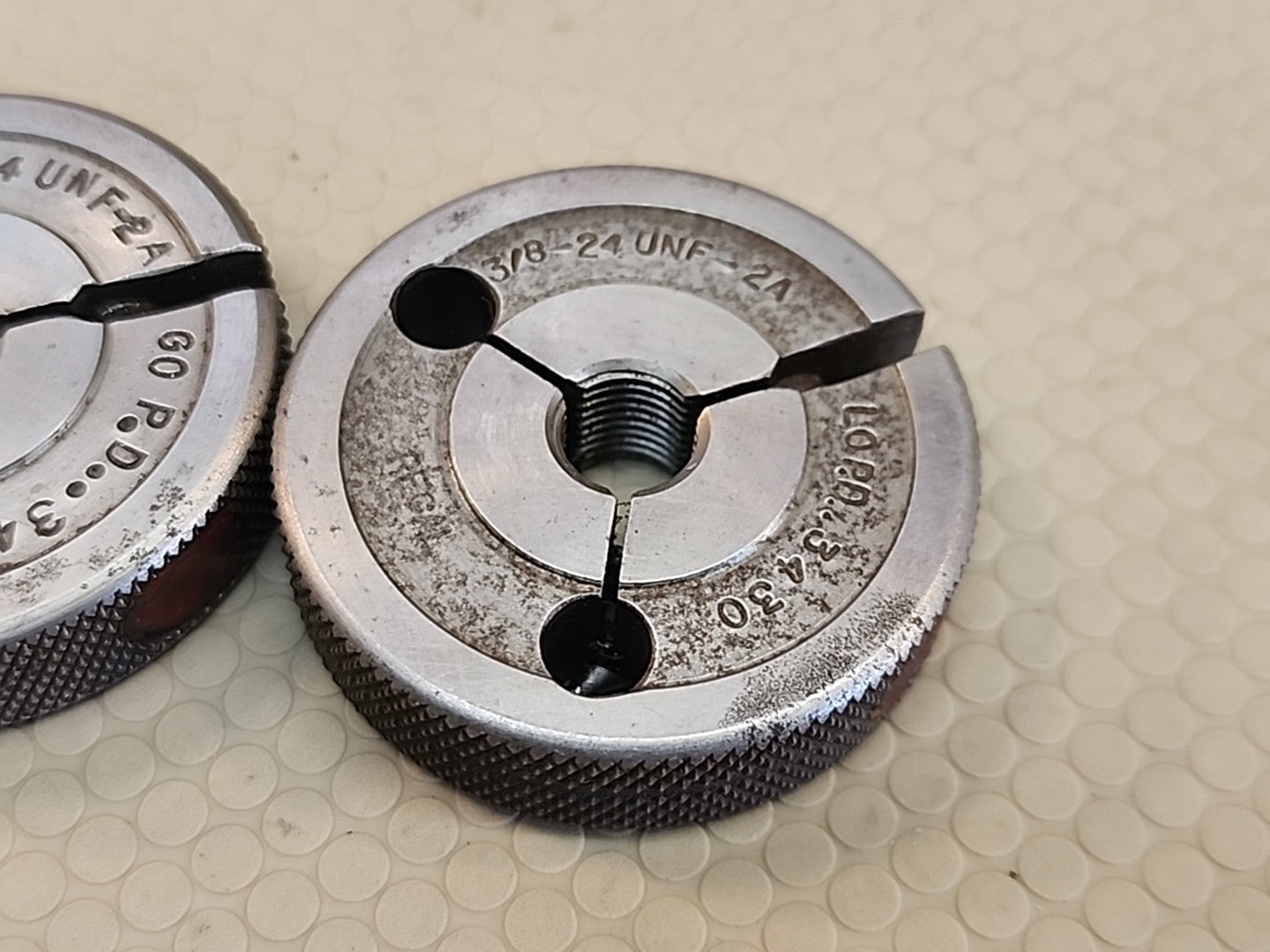 REGAL USA 3/8 24 UNF 2A THREAD RING GAGES  GO NO GO P.D.'S = .3468 & .3430 CHECK