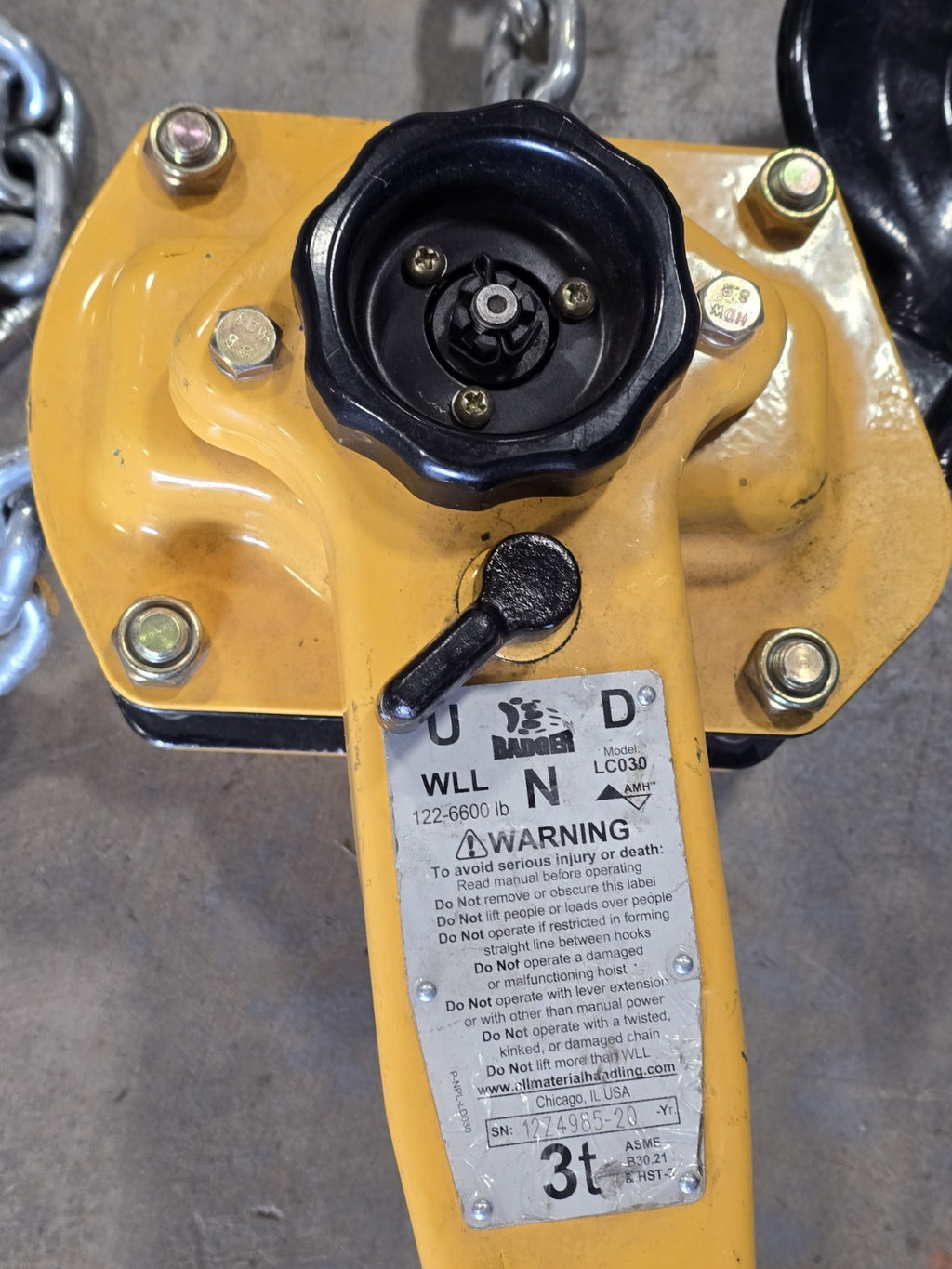 Badger LC030-10 Lever Chain Hoist, LC Series, 10 ft Lift 3T capacity