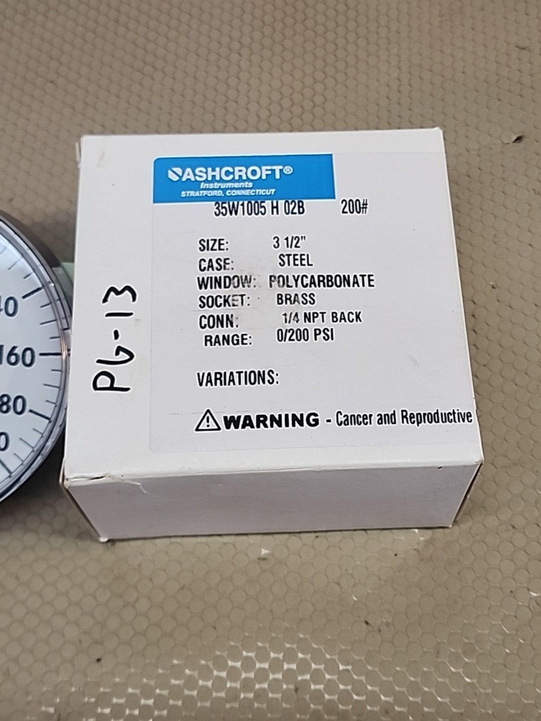 NEW ASHCROFT 35W1005 H  02B PRESSURE GAUGE 3-1/2" 0-200PSI 
