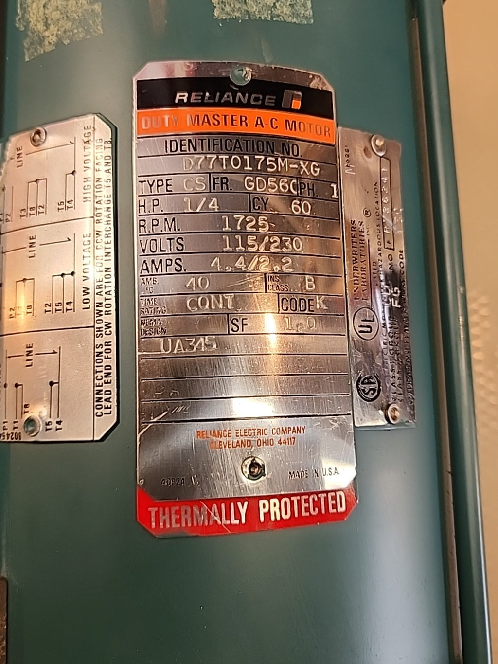 NEW Reliance Electric Duty Master AC Motor  1/4 HP 115-230 Volts  1725 RPM 60 Hz
