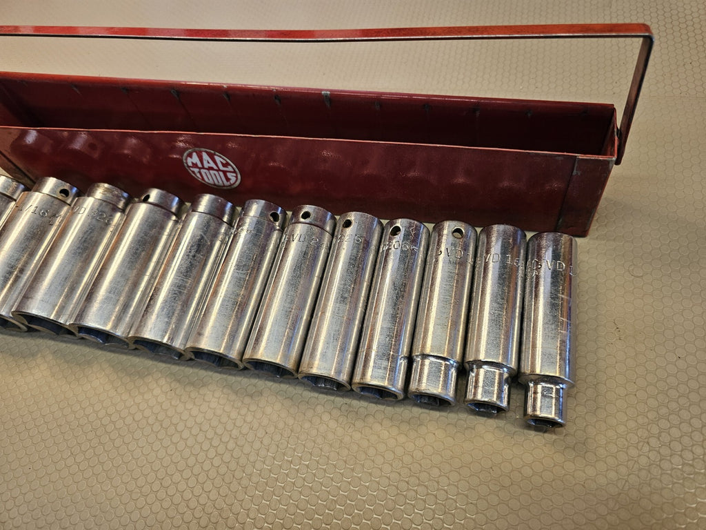 Mac Tools USA 1/2" Drive 12pc 6pt SAE Deep Chrome Socket Set 7/16" TO 1-1/8"