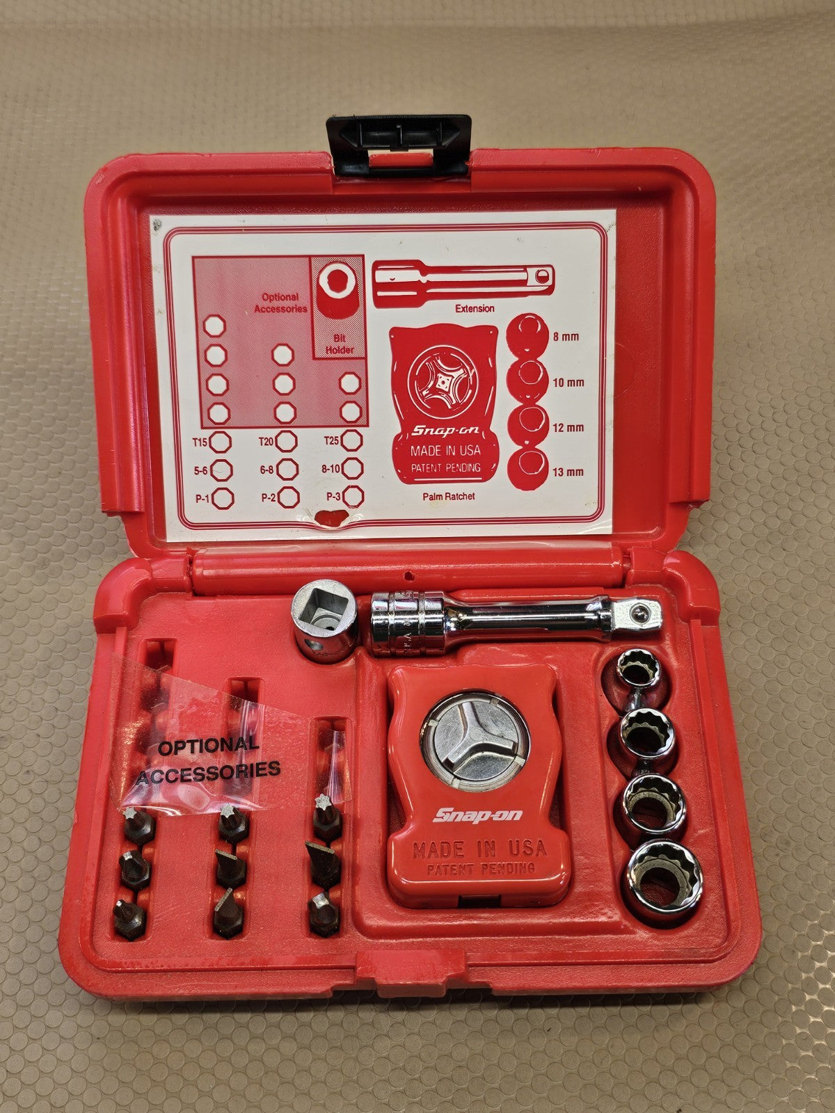 Snap On USA 3/8" Drive Palm Ratchet Kit No 117PALMSTR like NOS