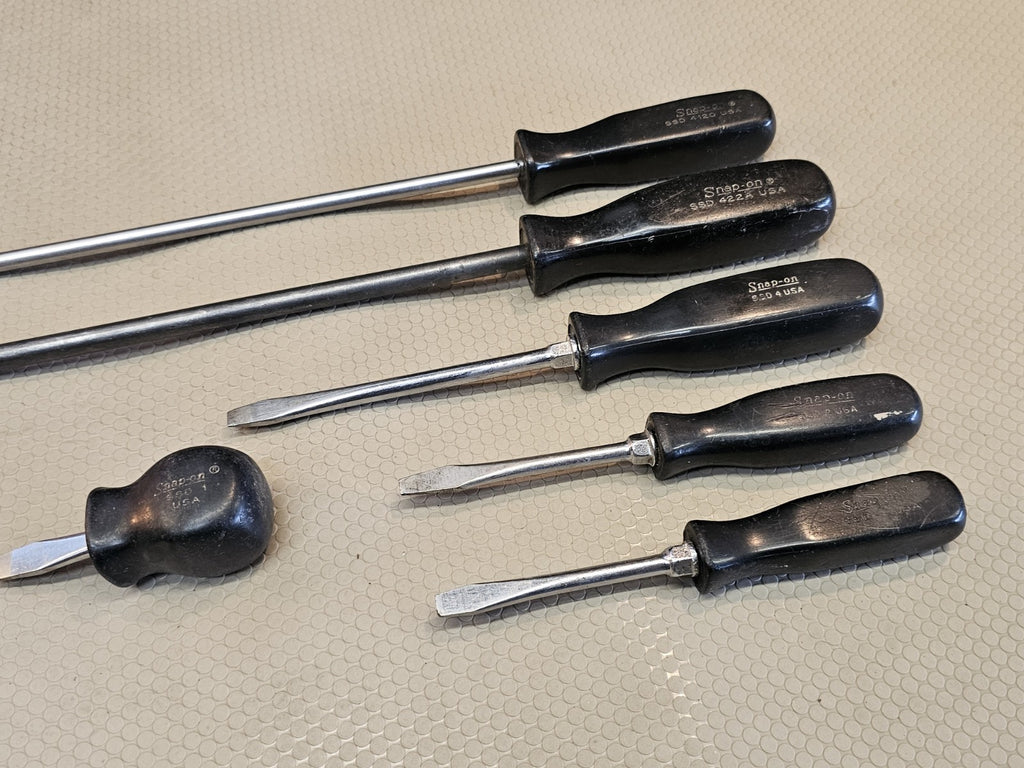 Snap On 6 Piece Long Screwdriver Set Black Hard Handle 20 Inch + Stubby  Flat