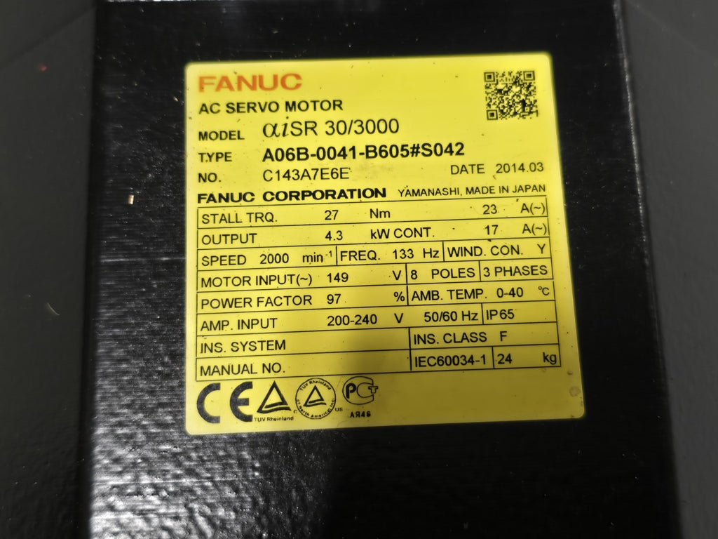 FANUC A06B-0041-B605 S042 AC SERVO MOTOR, 2000 RPM, #617146G *LIGHT USE*