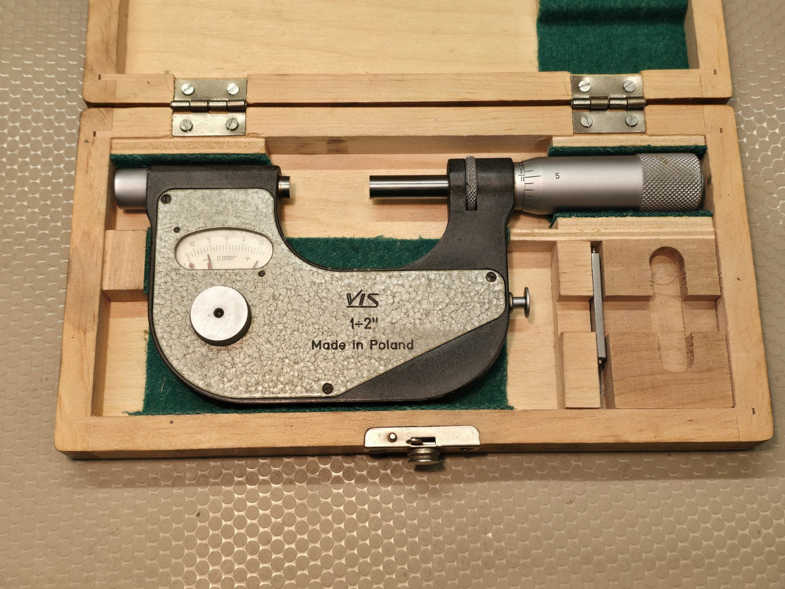 VIS Poland 1-2” Indicating Micrometer .0001” In Wood Box *EXCELLENT SHAPE*