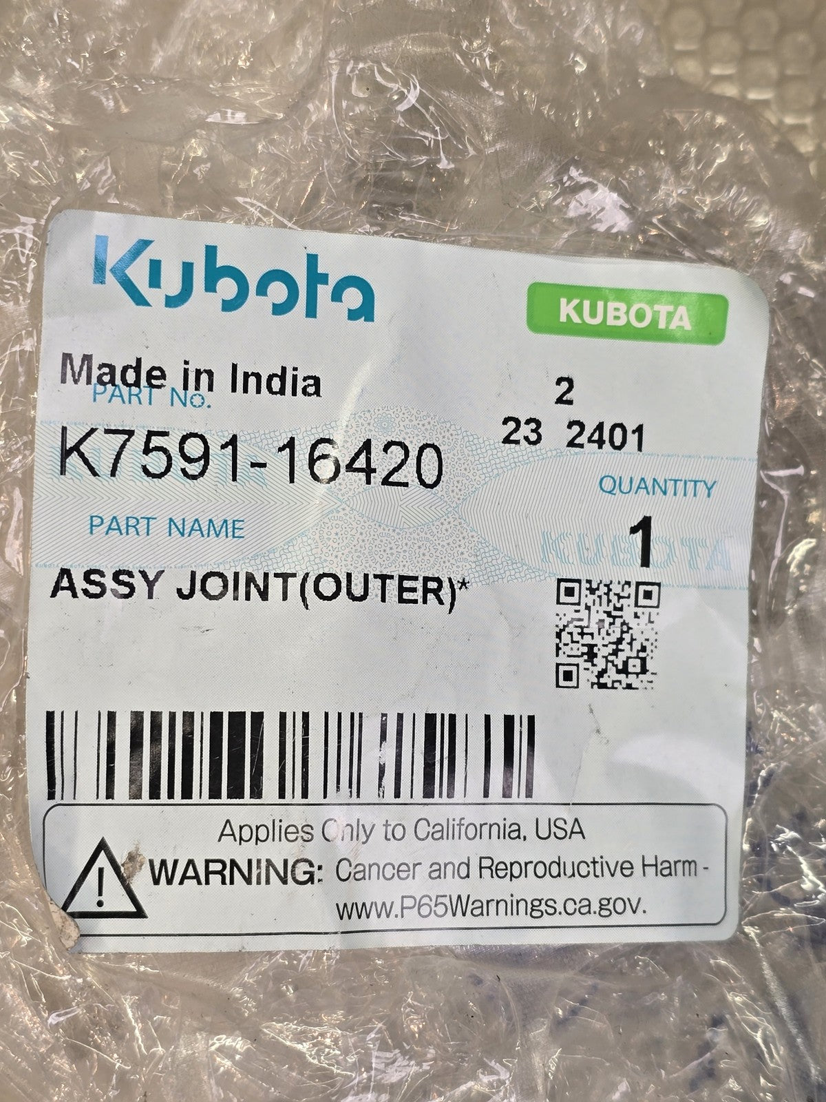 Kubota K7591-16420 OEM Outer Tie Rod End Joint Assembly RTV-X Series