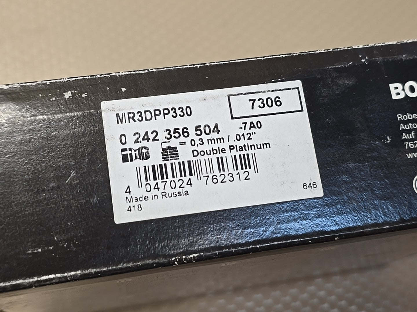 Spark Plug, Bosch 7360, 7306, MR3DPP330, 0242356504, 0242356504, Double Platinum