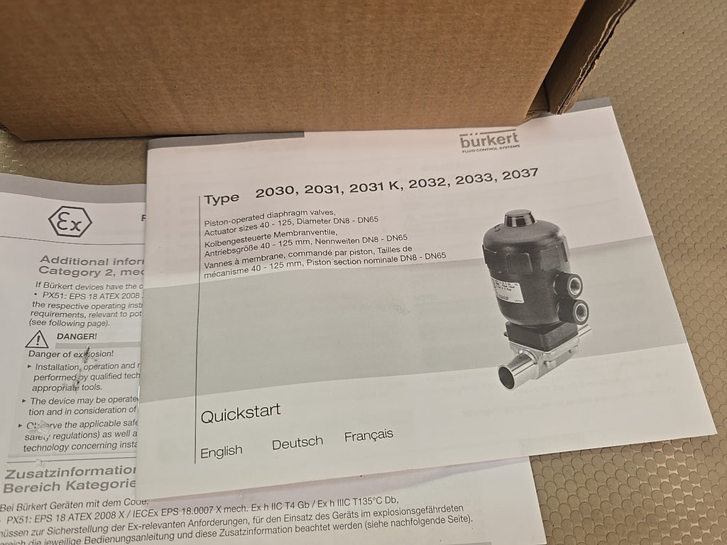 Burkert - 00330122 2/2 WAY PITON OPERATED VALVE, 25MM ORIFICE, EPDM, DM 80MM 