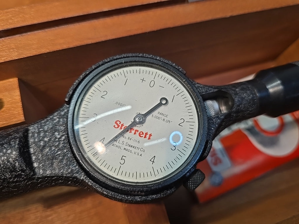 Starrett No. 84-111-6 Dial Bore Gage 5.000"-8.125" Range, .0001 Resolution *MINT
