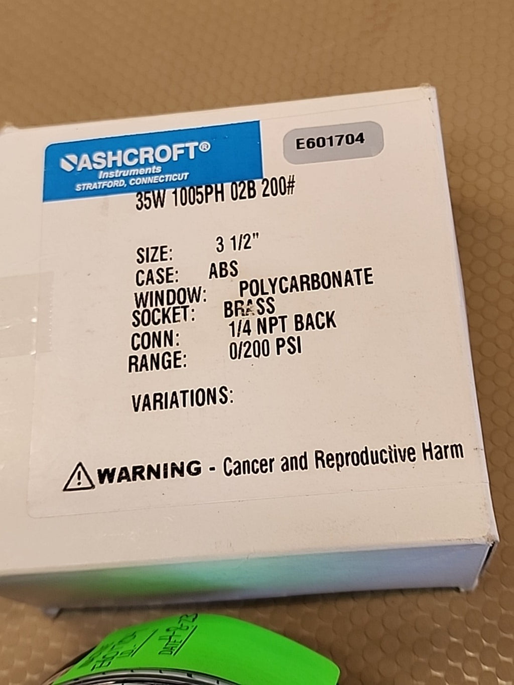 NEW ASHCROFT 35W 1005PH 02B 200# PRESSURE GAUGE 3-1/2" 0-200PSI