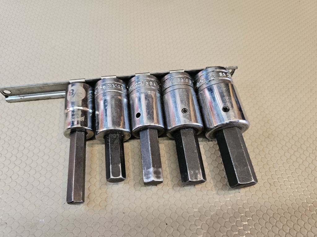SNAP-ON 5 PC 1/2" DRIVE HEX BIT SOCKETS 5/8 9/16 1/2 7/16 3/8