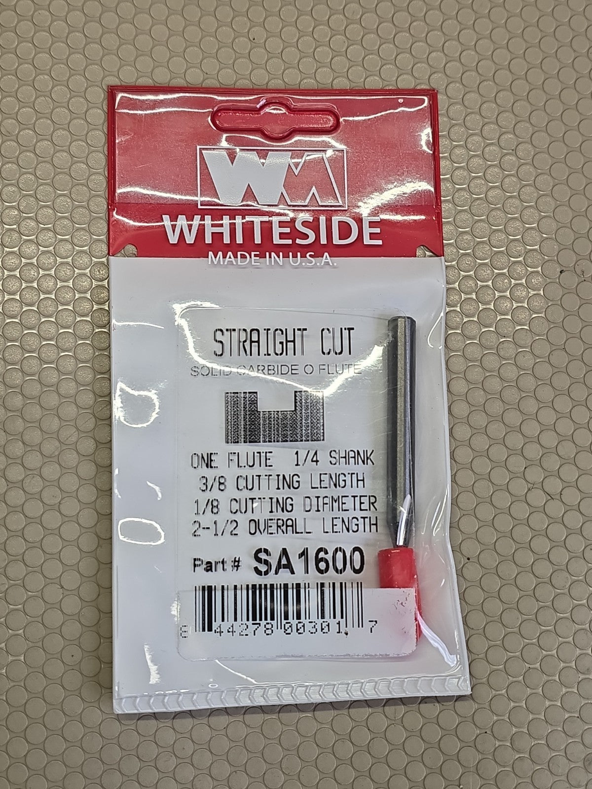 Whiteside #SA1600 Single O-Flute Straight Router Bit - 1/4" Shank 3/8 L 1/8 Diam