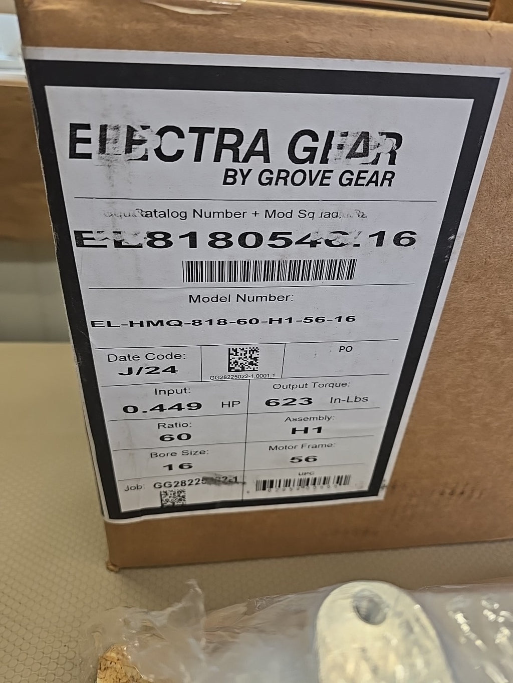 Grove Electra Gear EL-HMQ-818-60-H1-56-16 Worm Gear Reducer 60:1 Ratio 56C  NEW