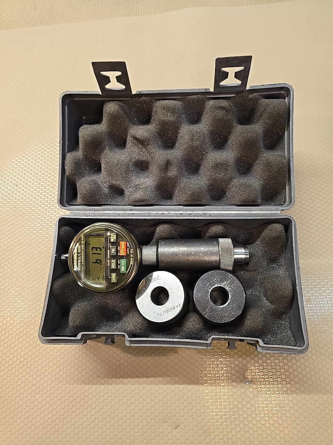 BARCOR 100-1-SPC DIGITAL ELECTRONIC COUNTERSINK GAGE CHAMFER + Ring Gages .6210