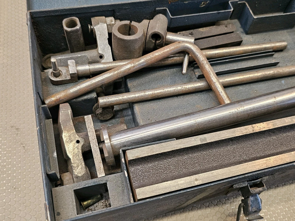 Vtg BROWN & SHARPE #730 T-BLOCK w UPRIGHT & ATTACHMENTS + Case Box - ANTIQUE SET