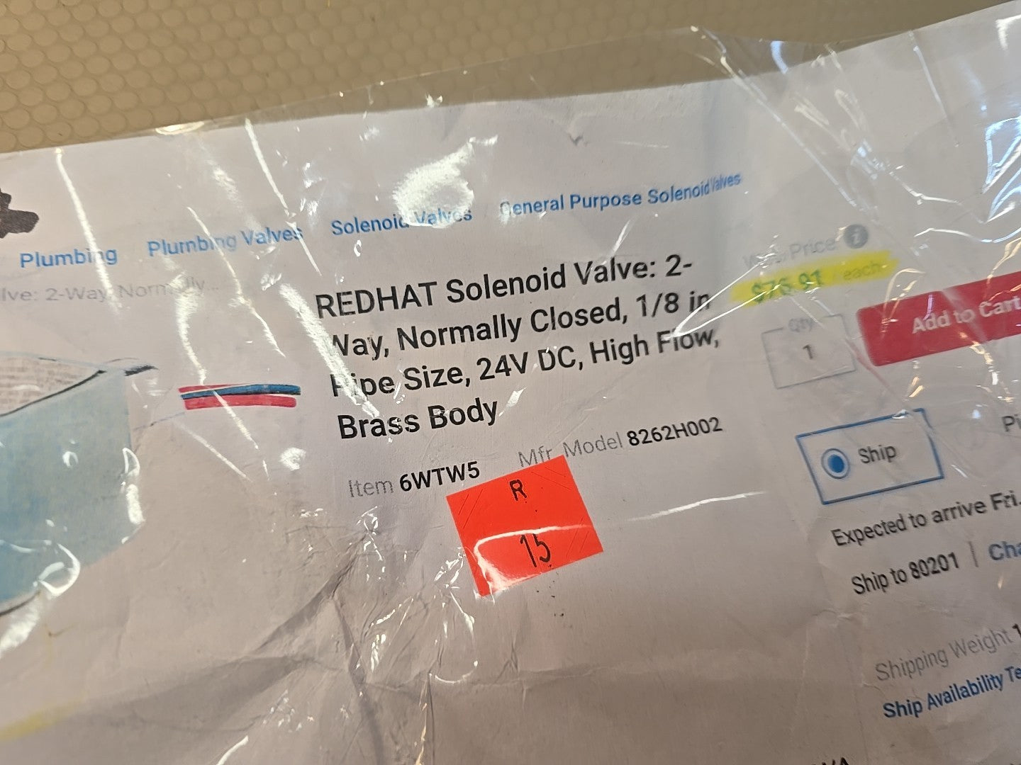 ASCO 1/8 Inch Solenoid Valve 8262H00 2AC 24v/60D Red HAT New 