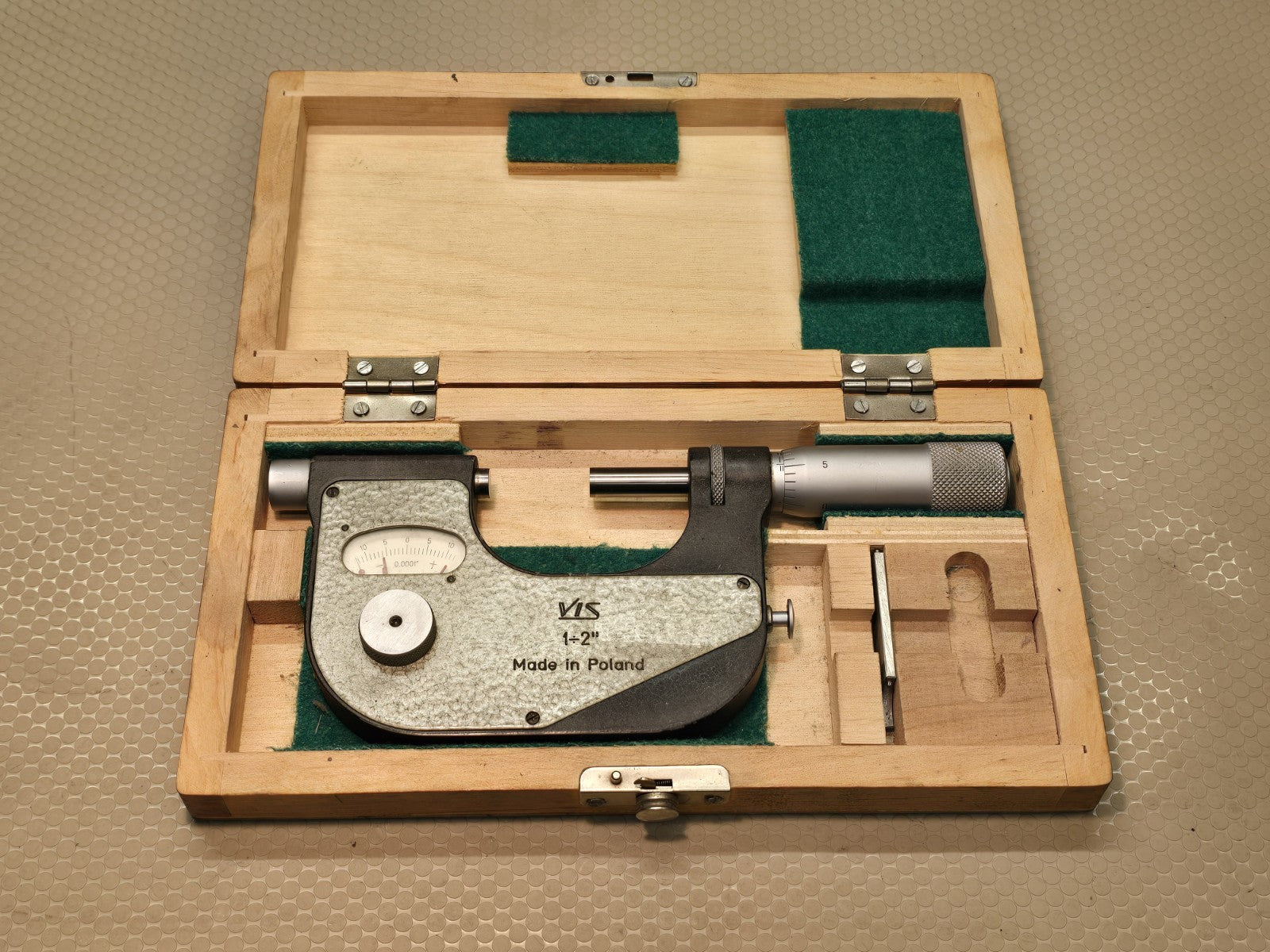 VIS Poland 1-2” Indicating Micrometer .0001” In Wood Box *EXCELLENT SHAPE*
