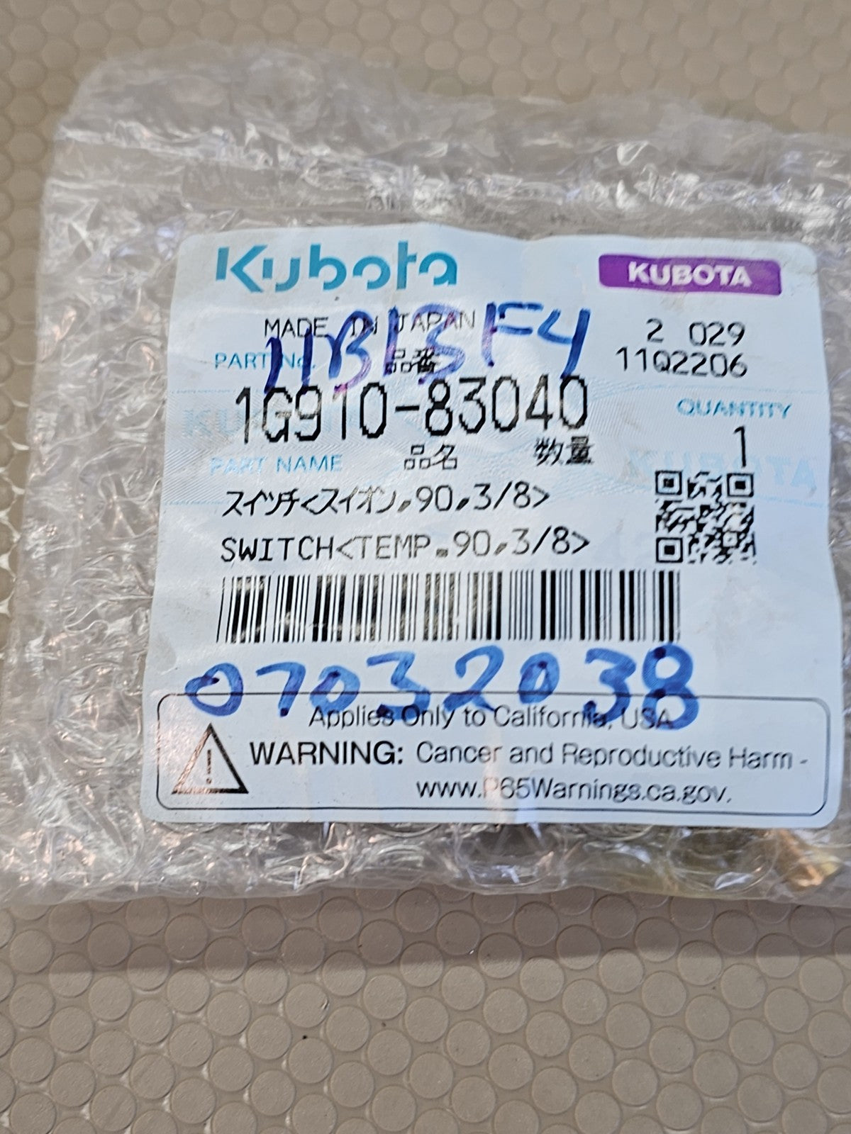 Kubota 1G910-83040 Temperature Switch Temp Sensor 90C 3/8" NOS RTV
