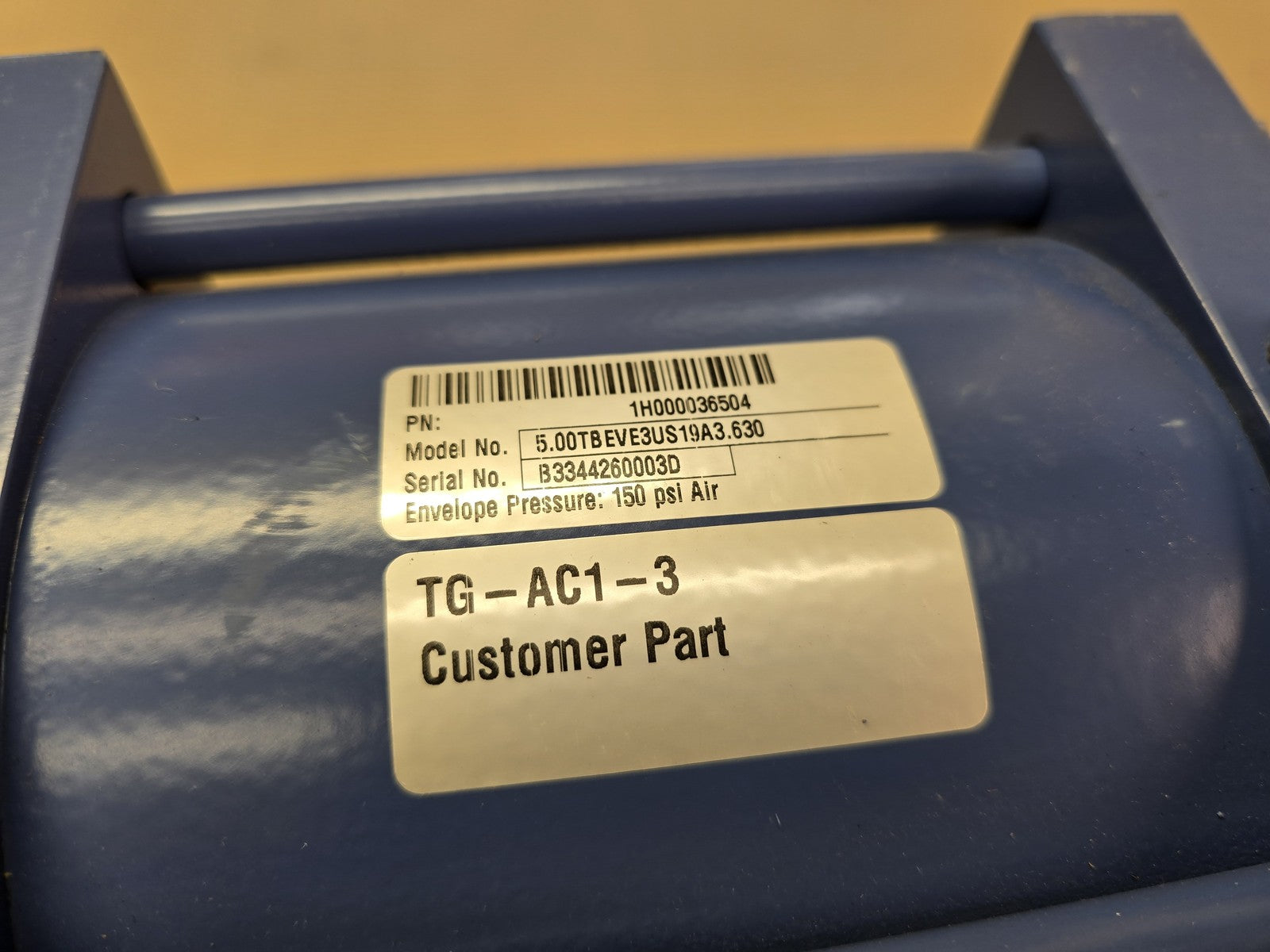 Parker 5.00 TBEVE 150 Psi Pneumatic Cylinder Actuator TG-AC1-3 Knife Gate Valve 