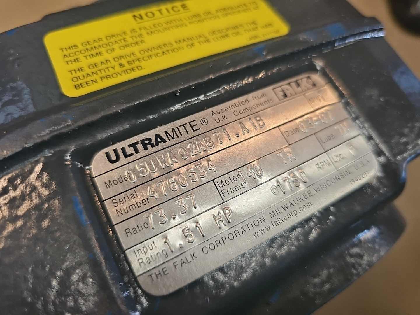 Rexnord Falk UltraMite Gearbox 05UWA Q2AB71.A1B