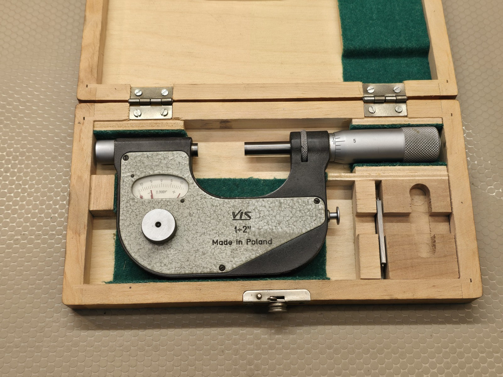 VIS Poland 1-2” Indicating Micrometer .0001” In Wood Box *EXCELLENT SHAPE*