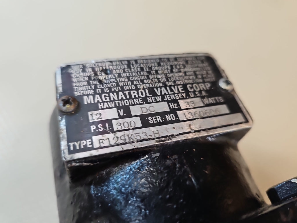 Magnatrol Valve Corp F 129K53 H Solenoid Valve 12V 33 watt  300 PSI 1 inch 
