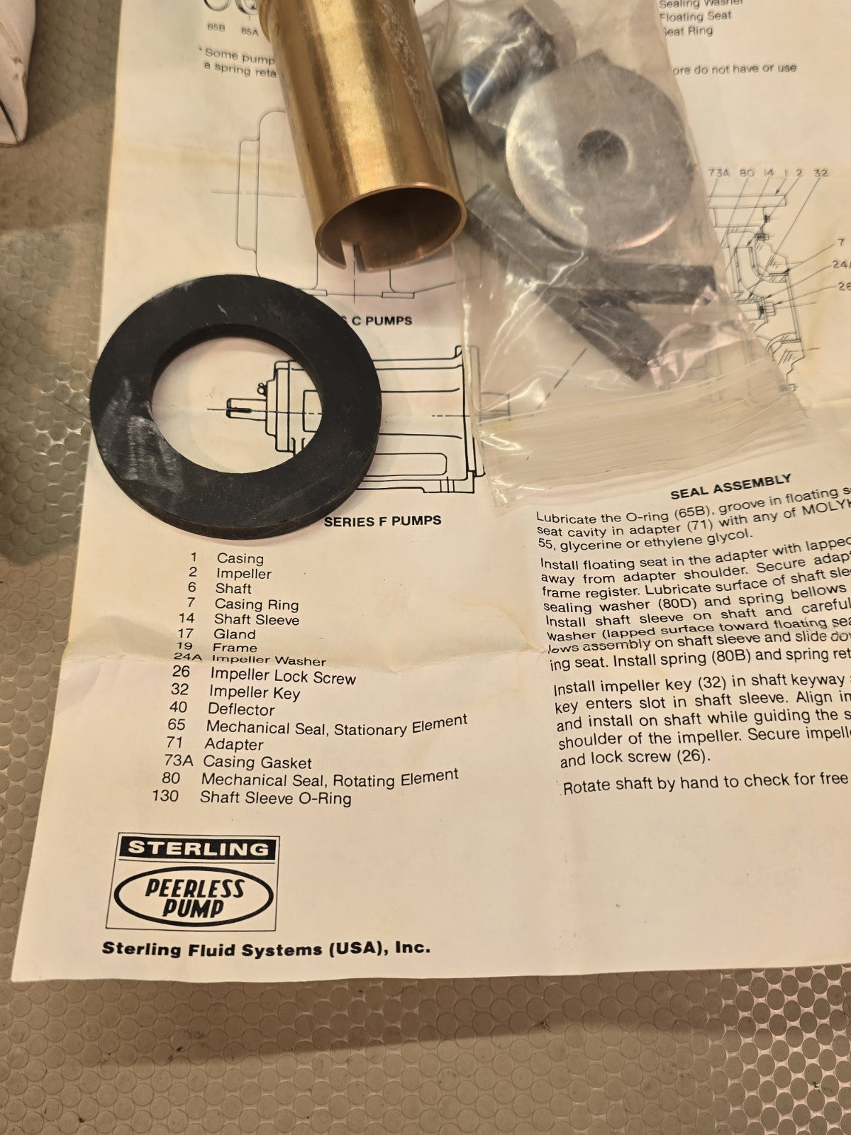 Sterling Fluid Systems BSE3 Peerless Mechanical Seal Kit BRZ FIT 3 Pump Part