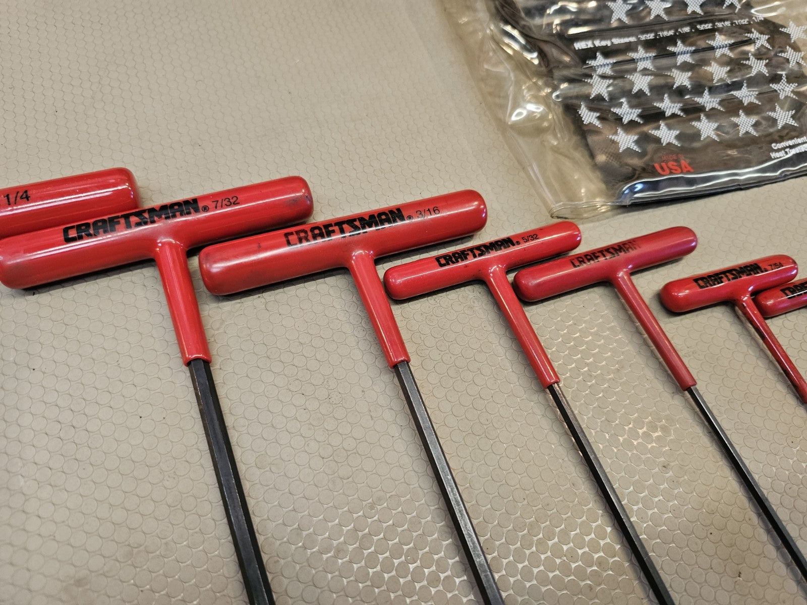 Vintage Sears Craftsman USA NOS 7pc Cushion Grip T-handle Hex Key Set Sae 946297