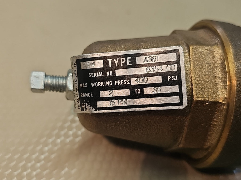 Cash Valve A361 1/4" brass Range 2-35  15 psi pressure reducing regulator valve
