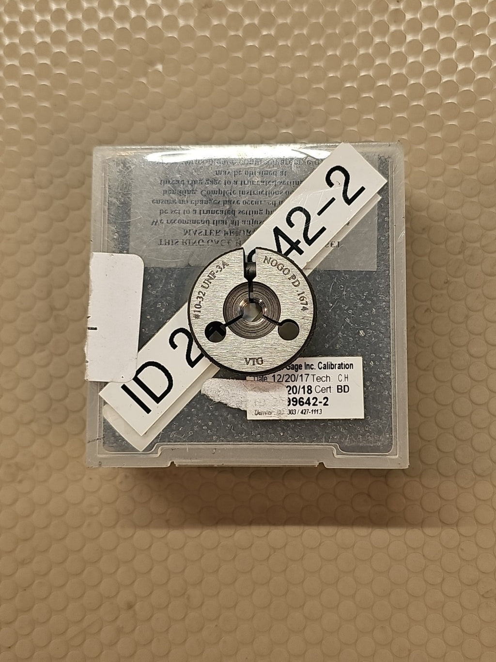 Vermont Gage #10-32 UNF-3A Go PD .1674 Thread Ring Inspection Ring Gage Used