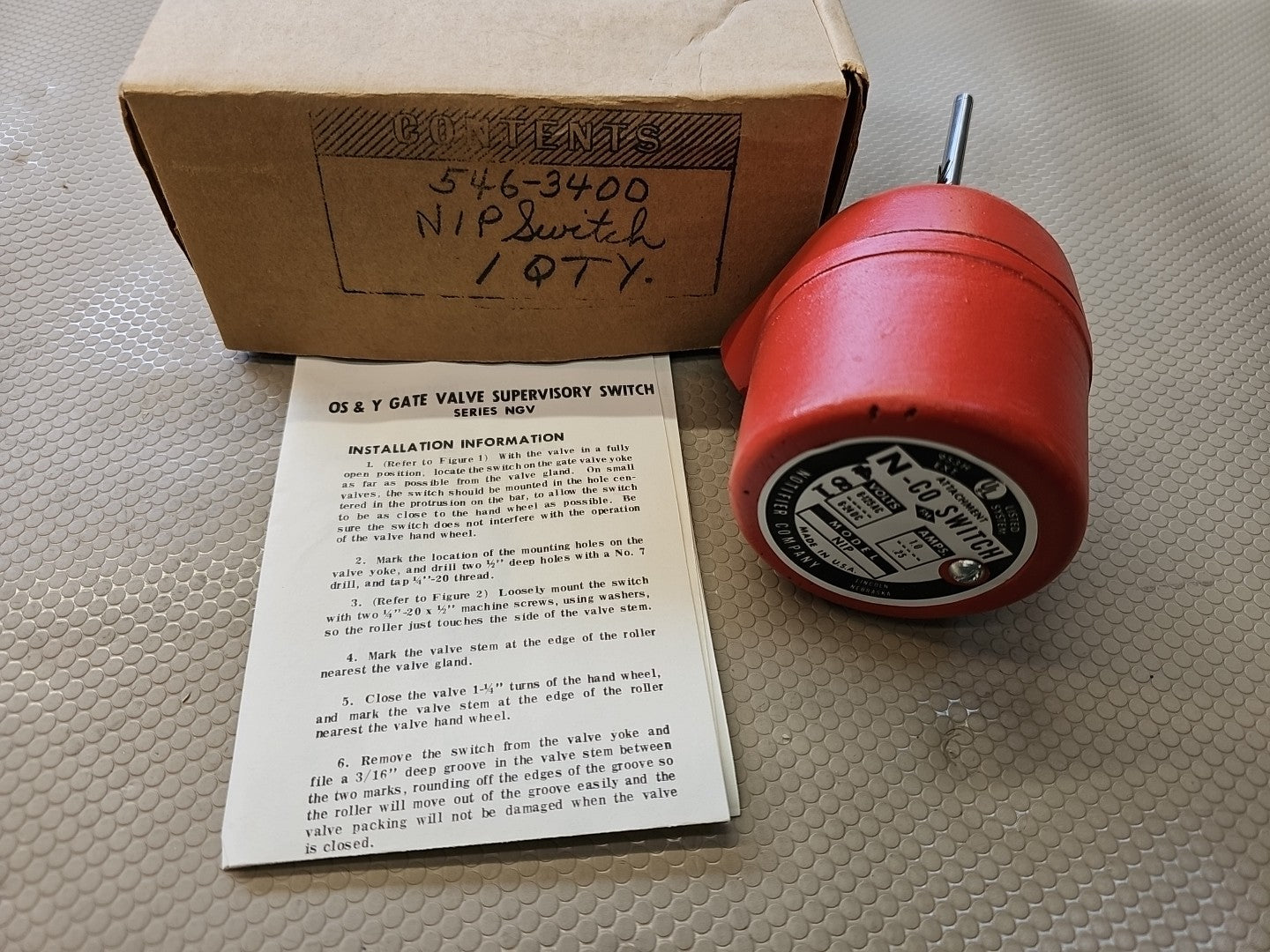 NOTIFIER NGV N-CO VALVE SWITCH D557537