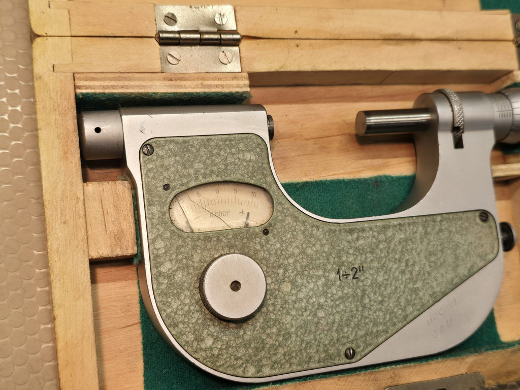 VIS Poland 1-2” Indicating Micrometer .0001” In Wood Box NICE