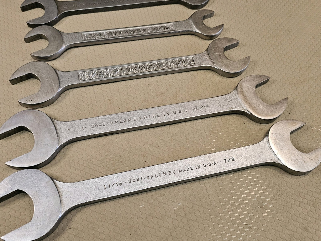 Vintage Plumb Plomb Plvmb Open End Wrench 8pc Set SAE Large 1-1/16" to 7/16
