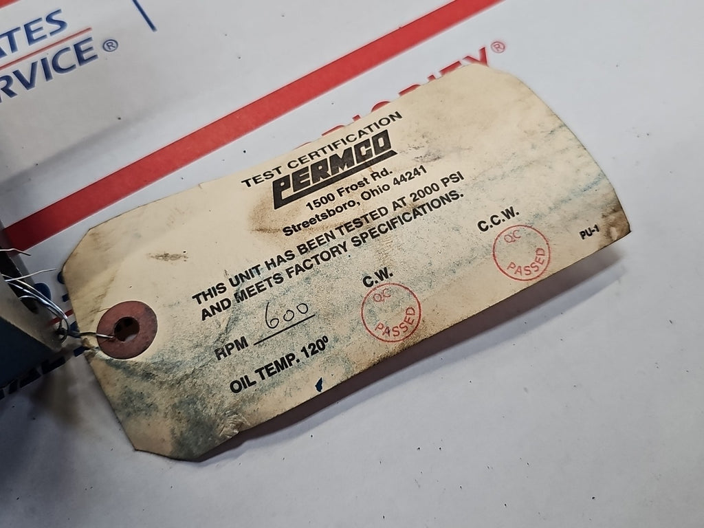 NEW PERMCO USA High Flow Gear Pump Hydraulic Pump 600 RPM QC Testd P7600 A579AXZ