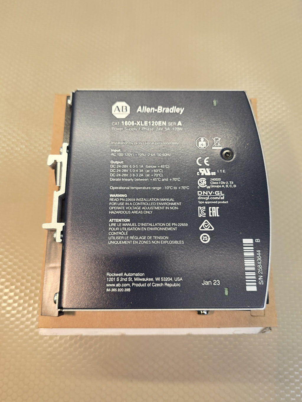 Allen-Bradley 1606-XLE120EN Power Supply 120W 24V DC 5A 1-Phase DIN Rail SER A