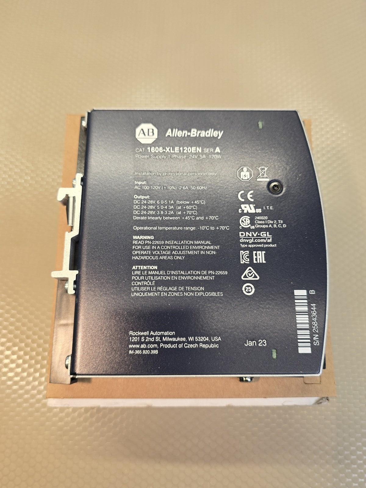 Allen-Bradley 1606-XLE120EN Power Supply 120W 24V DC 5A 1-Phase DIN Rail SER A